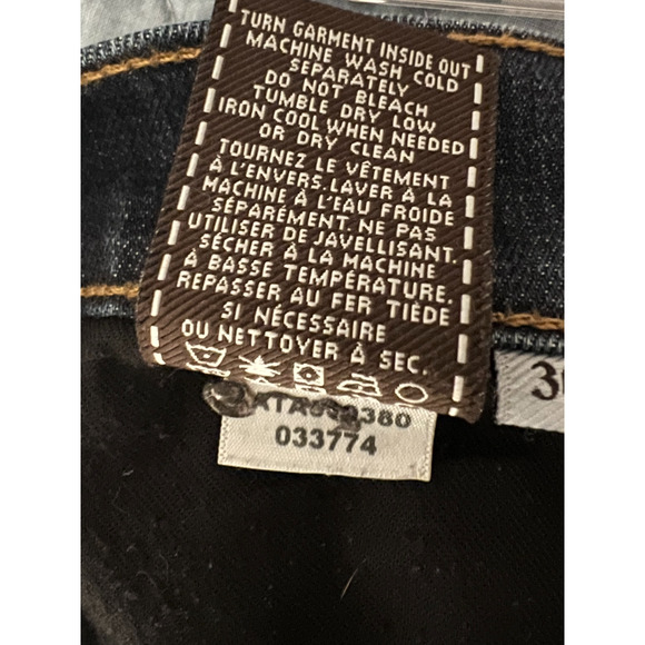 7 For All Mankind Jeans Mens Size 30" Blue Dark Wash Straight Leg Button Fly - Picture 12 of 13